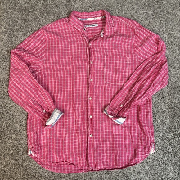 Tommy Bahama Shirt Mens XL Pink Linen Tencel Camp Aloha Tropical Short Sleeve - Picture 1 of 7